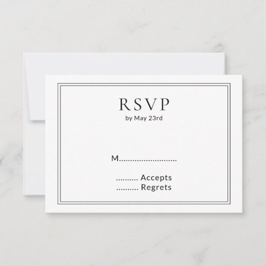 Minimalistische BW Monogram Wildflower Wedding RSVP Kaartje (Voorkant)