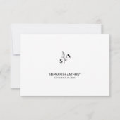 Minimalistische BW Monogram Wildflower Wedding RSVP Kaartje (Achterkant)