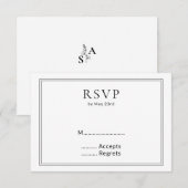 Minimalistische BW Monogram Wildflower Wedding RSVP Kaartje (Voorkant / Achterkant)