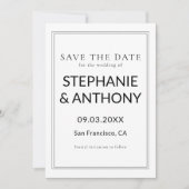 Minimalistische BW Monogram Wildflower Wedding Save The Date (Voorkant)
