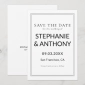 Minimalistische BW Monogram Wildflower Wedding Save The Date (Voorkant / Achterkant)