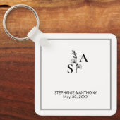 Minimalistische BW Monogram Wildflower Wedding Sleutelhanger (Voorkant)