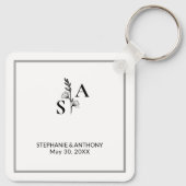 Minimalistische BW Monogram Wildflower Wedding Sleutelhanger (Achterkant)