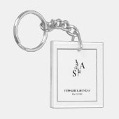Minimalistische BW Monogram Wildflower Wedding Sleutelhanger (Voorkant Links)