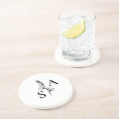 Minimalistische BW Monogram Wildflower Wedding Zandsteen Onderzetter (Zijkant)