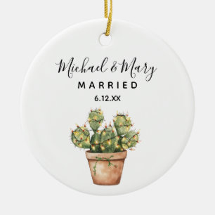 Minimalistische Cactus Getrouwd huwelijkscadeau Keramisch Ornament