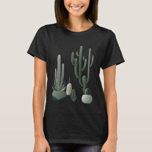 Minimalistische cactus illustraties met strakke li t-shirt