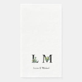 Minimalistische Cactus Monogram Naam Wit Servet