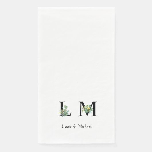 Minimalistische Cactus Monogram Naam Wit Servet (Voorkant)