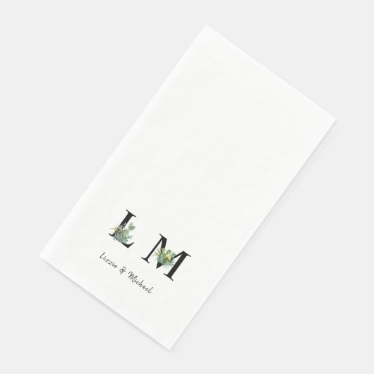 Minimalistische Cactus Monogram Naam Wit Servet (Hoek)
