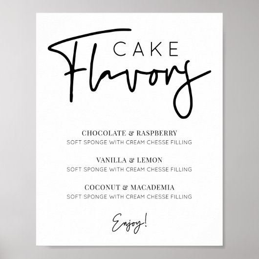 Minimalistische cake smaken menu Simple Script Let Poster (Voorkant)