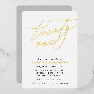 MINIMALISTISCHE Calligrafie chic 21ste verjaardag Folie Uitnodiging