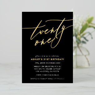 MINIMALISTISCHE Calligrafie chic 21ste verjaardag  Folie Uitnodiging