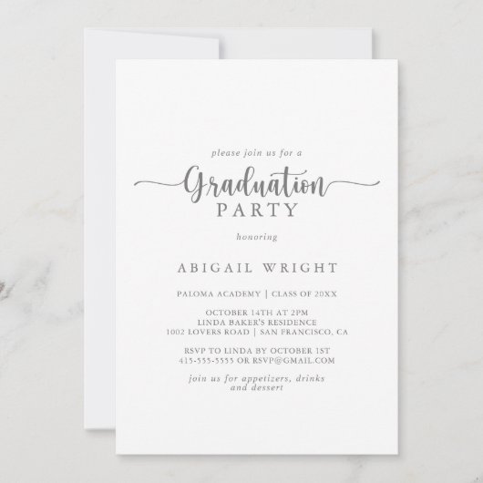 Minimalistische Calligrafie Silver Graduation Part Kaart (Voorkant)