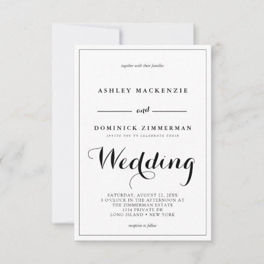 Minimalistische Calligrafie - Zwarte-Grensbruiloft Kaart (Voorkant)