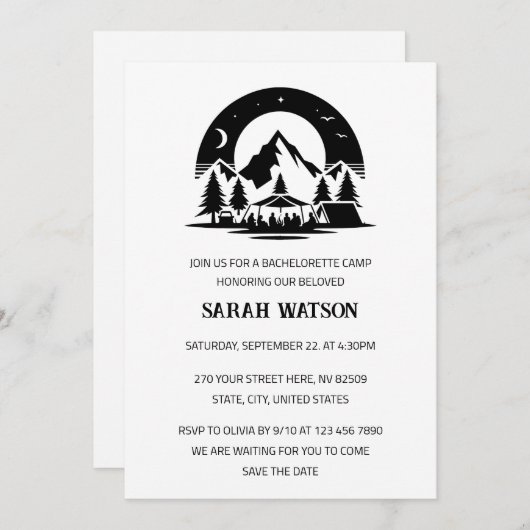Minimalistische Camping Bachelorette Party Kaart (Voorkant / Achterkant)