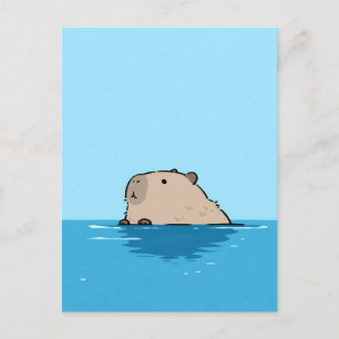 Minimalistische Capybara Zwemt in Blauwe Water Briefkaart