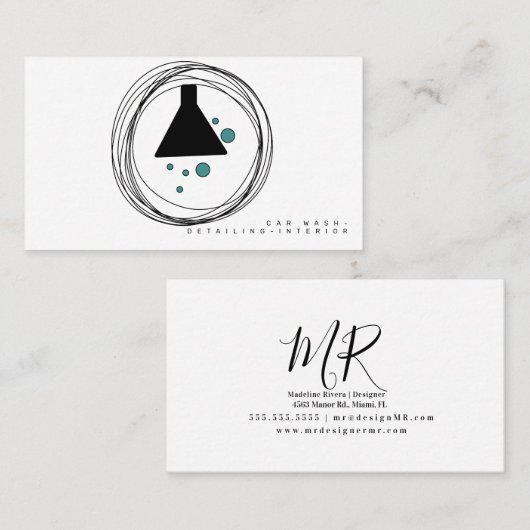 Minimalistische Car Wash Interieur Designer Logo Visitekaartje (Voorkant / Achterkant)