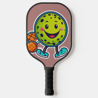Minimalistische cartoon pickleball sticker met vro pickleball paddle