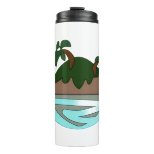 Minimalistische Cartoon Tropisch Eiland in de Ocea Thermosbeker