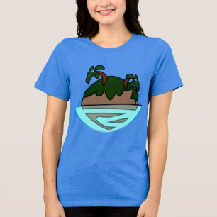 Minimalistische Cartoon Tropisch Eiland in de Ocea Tri-Blend Shirt