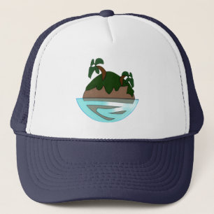 Minimalistische Cartoon Tropisch Eiland in de Ocea Trucker Pet
