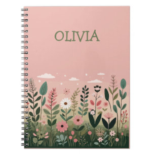 Minimalistische Cartoon Wildflowers Bloemen gepers Notitieboek