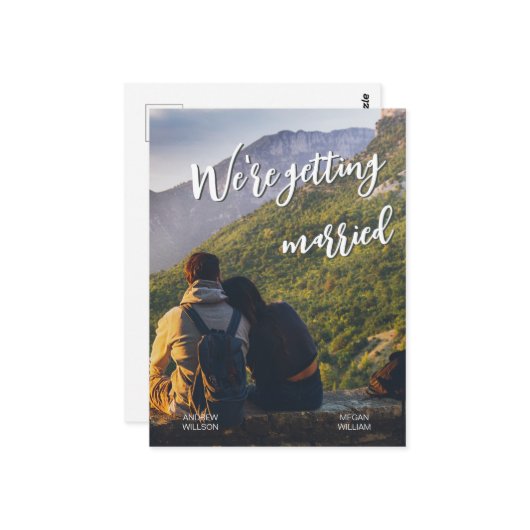 Minimalistische casual fotobruiloft briefkaart (Voorkant / Achterkant in situ)