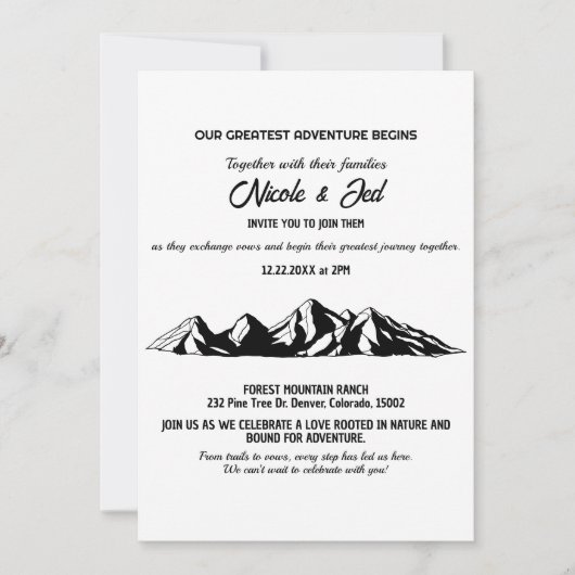 Minimalistische Casual Mountain Outdoor Wedding Zw Kaart (Voorkant)