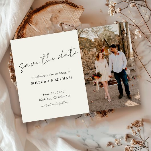 Minimalistische Casual Script Foto Bruiloft Save The Date