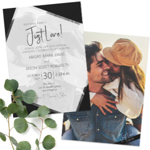 Minimalistische Casual zwart-wit trouwfoto Kaart