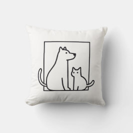Minimalistische Cat and Dog Line Art Sierkussen