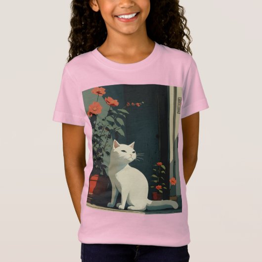 Minimalistische Cat & Bloom – Takeshi Kitano Style T-shirt (Voorkant)