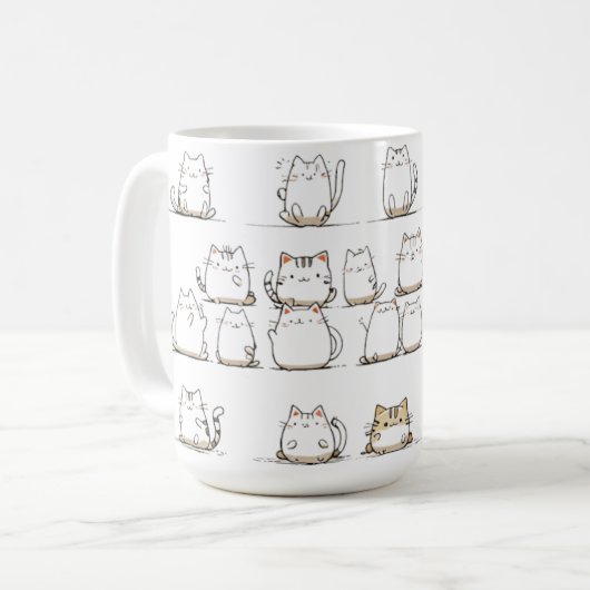 Minimalistische Cat Line Art - Elegant met de hand Koffiemok (Voorkant links)