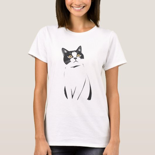Minimalistische Cat Line Art T-shirt voor vrouwen (Voorkant)