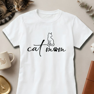 Minimalistische Cat Mom-print met pootafdruk T-shirt