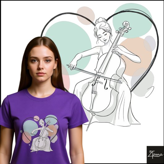 Minimalistische cellospeelster pastel hart schets t-shirt