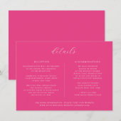 Minimalistische Cerise Roze Bruiloft Details Kaart (Voorkant / Achterkant)