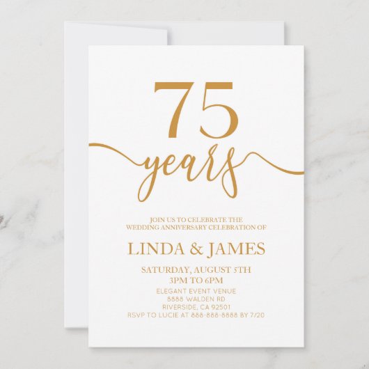 Minimalistische Champagne 75e bruiloft Jubileum Kaart (Voorkant)