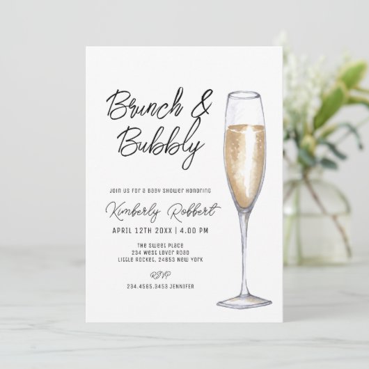 Minimalistische Champagne Brunch Bubbly Baby showe Kaart (Staand voorkant)