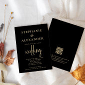 Minimalistische Champagne Gold Black QR-code Wedde Kaart