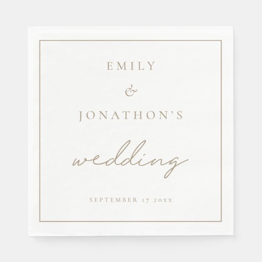 Minimalistische Champagne Gold Script bruiloft Servet (Voorkant)