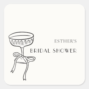 Minimalistische champagne lint bruidsdouche favor vierkante sticker