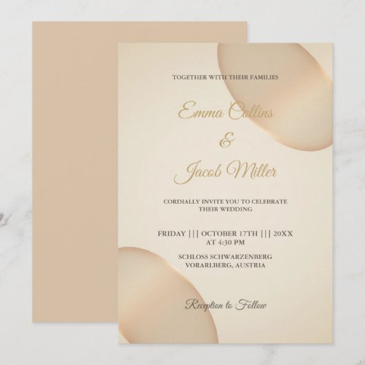 Minimalistische Champagne Pebble Ivory Wedding Kaart (Voorkant / Achterkant)