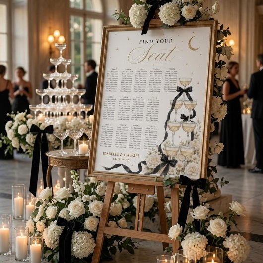 Minimalistische Champagne Toren Bruiloft Zitplaats Poster