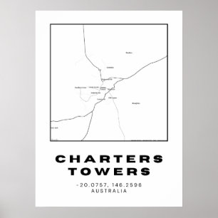 Minimalistische Charters Towers Kaart met Coördina Poster