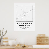 Minimalistische Charters Towers Kaart met Coördina Poster (Keuken)