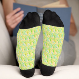 Minimalistische Chartreuse Impressionistische Bloe Sokken