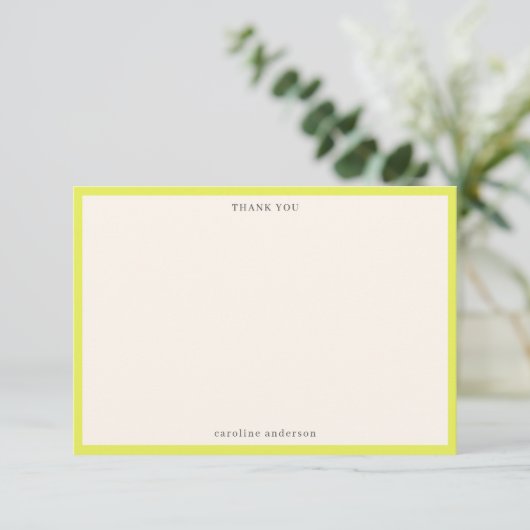 Minimalistische Chartreuse Rand Persoonlijke Naam Bedankkaart (Staand voorkant)