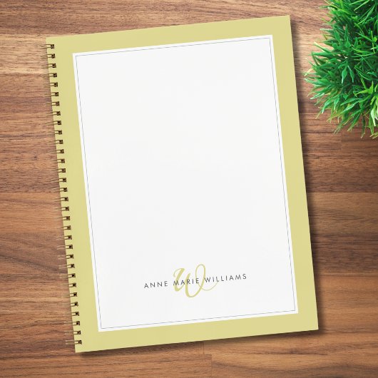 Minimalistische Chartreuse Twee Rand Monogram  Notitieboek